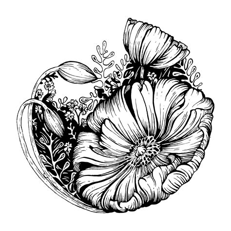 dessin fleur noir et blanc|Images libres de droits de Fleurs dessin noir et blanc .